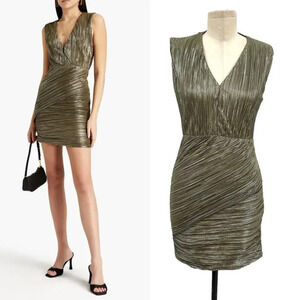 Maje Romea Micro Pleated Draped Metallic Plissécrepe Mini Dress Size 38 / US M